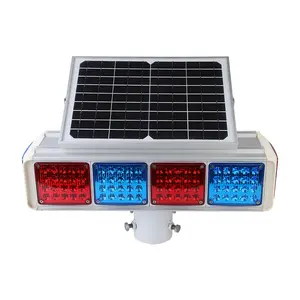 Quatro Lados Vermelho E Azul Solar Sinal De Tráfego Luz Estroboscópica Luz De Aviso De Quatro Lados Luzes Estroboscópicas Led Solar Luz De Advertência