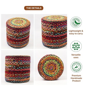 Most Selling Jute Ottoman Pouffe Handmade Round Floor Cushion <b>Footrest</b> for Boho Home Decoration Available For Sale - Product Image 2