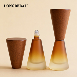 Botella de Vidrio Ámbar Degradado de 15 ml con Forma Cónica, para Perfume o Aceite Esencial, con Tapa de Madera de Haya, Superventas - Product Image 3