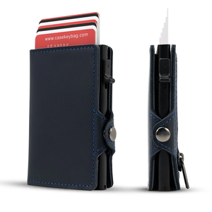 Casekey High Quality Smooth Real Genuine Leather Pop up Aluminium Card Holder <b>Wallet</b> <b>RFID</b> Protected Smart <b>Wallet</b> <b>for</b> <b>Men</b> - Product Image 1