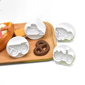 3pcs Envio Cookie Cutter Trator, Forklift 3D Plastic Cookie Baking Mold para Casa, Padaria, Café