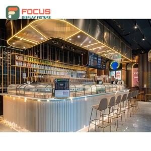 Integrated Coffee Service Counter Register <b>Shelf</b> Barista Work Zone <b>Walnut</b> Cafe Counter Display - Product Image 4