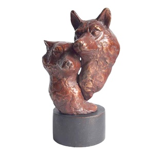 Têtes de loup en fonte Sculpture abstraite en bronze Figurine double loup pour décoration intérieure - Product Image 1