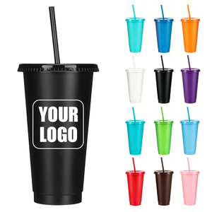 Vasos de Plástico Reutilizables con Tapas y Pajitas, Vasos Personalizados con Logotipo para Café Helado, Vasos de Plástico Negros de 24 oz al por Mayor - Product Image 1