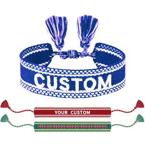 Braccialetto Intrecciato Regolabile in Stile Bohémien con Logo Personalizzato Ricamato, Charm e Nappina in <span class=keywords><strong>Filo</strong></span> di Poliestere - Product Image 5