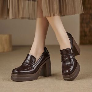 Cialisa Eleganti <span class=keywords><strong>Mocassini</strong></span> con Plateau 2025 Autunno Scarpe in Vera Pelle di Alta Qualità Punta Tonda Slip-On Tacchi Alti Chunky Nuovi Pump da <span class=keywords><strong>Donna</strong></span> - Product Image 1