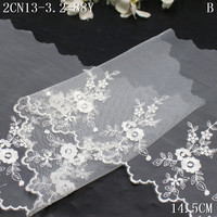 Bordure en dentelle de tulle brodée florale blanche de 15 cm, dentelle festonnée pour la production et la décoration de vêtements, robes et poignets de manches