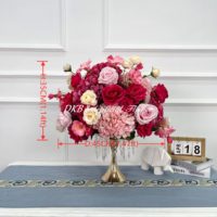 Arreglo Floral de Seda Hecho a Mano para Boda, Centro de Mesa Artificial con Rosas Rojas y Blancas, Bola de Flores