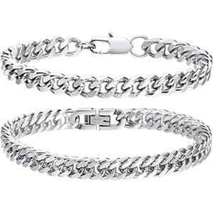 Bracelet cubain en acier inoxydable couleur argent, haute brillance, anti-allergie, étanche, vente en gros, mode 2024 - Product Image 4