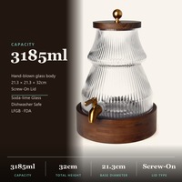 Distributeur de boissons en verre soufflé à la main 3185 ml avec couvercle en bambou, robinet en métal, base en bois, logo personnalisé, serveur de boissons pour les fêtes à domicile