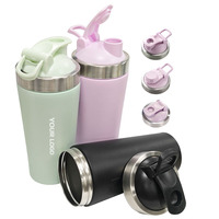 Shaker à protéines en acier inoxydable 304 mat, personnalisé avec logo, anti-fuite, avec poignée et boule mélangeuse, léger, pour la gym et les sports de plein air