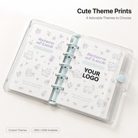 Carnet à 5 anneaux en PVC transparent, style dessin animé, Kawaii, avec feuilles mobiles, pour l'école, les filles, les enfants, cadeau, bouton-pression, logo personnalisé