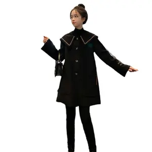 2023 nuova edizione coreana stile accademia piccolo monopetto a trapezio elegante cappotto blu Navy di mezza lunghezza cappotto Casual di lana da donna