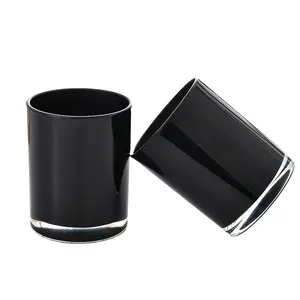 Custom Logo Luxury 8OZ 10OZ 14 oz Container glossy crytal black white cylinder glass candle jar with lid For Candle Making