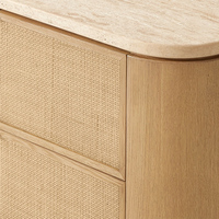 Commode Moderne en Bois et Rotin à 9 Tiroirs, Coffre de Rangement Rustique pour Chambre et Salon