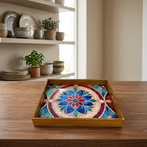 <b>Large</b> Square Handmade Elegant Polished Wooden <b>Tray</b> Deluxe Eco Friendly Dishwasher Safe Breakfast Lunch Dinner Serving Decorative - Product Image 1