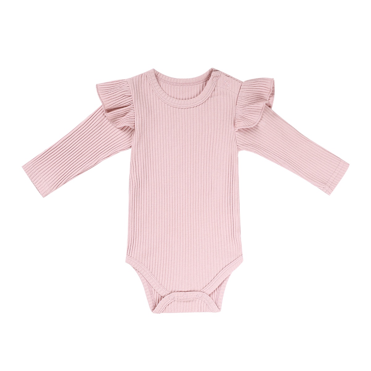 Cotton Spandex Baby Girl Rib Bodysuit – Ruffle Long Sleeve Newborn Stretch Onesie Ready to Ship Infant Clothes