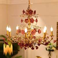 Lustre en ciment rustique pour chambre à coucher, motif rose, pour salle à manger, lampe dorée à économie d'énergie, style campagnard américain, éclairage de pièce