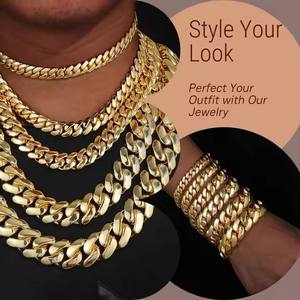 Bracelet chaîne cubaine en laiton plaqué or 14K 18K, 10 mm 25 mm, robuste, solide, chaîne cubaine Miami pour homme. - Product Image 3
