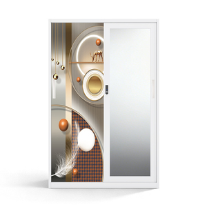 Armoire métallique avec panneau imprimé et portes coulissantes miroir 1200 mm pour rangement de chambre - Product Image 1