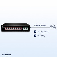 Commutateur PoE actif BAITIAN 8 ports 10/100 Mbps, Ethernet QoS, boîtier métallique, portée extensible 250 m pour caméras IP, alimentation AP