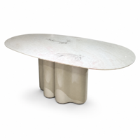 Table à manger sculpturale à base ondulée avec plateau en marbre turc et laque haute brillance |   Meubles de luxe sur mesure tout-en-un