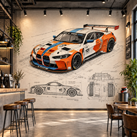Papier peint mural personnalisé avec plan de voiture de course, décoration de garage automobile personnalisée pour salle d'exposition, café, bureau, club