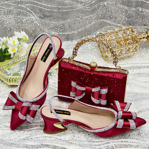 Women <strong>Evening</strong> Purse Bag Shoes Set Women's Open Back Square <strong>Heel</strong> Pointed Toe Diamond Party Wedding <strong>Sandals</strong> with Matching Bag - Product Image 6