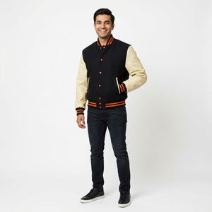Chaqueta Universitaria Vintage de los 80 con Estilo Letterman, Cuerpo de Lana con Mangas de Cuero para Amantes del Retro y Atuendos Universitarios, Tela de Lona - Product Image 1