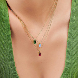 Bán Buôn Thép Không Gỉ Đầy Màu Sắc 12 Birthstone Hình Chữ Nhật <span class=keywords><strong>CZ</strong></span> Quyến Rũ Phụ Kiện Tự Làm Phụ Nữ Cubic Zirconia Mặt Dây Chuyền Thời Trang Đồ Trang Sức - Product Image 5