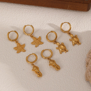 Pendientes de Aro de Acero Inoxidable Estilo Océano con Diseño de Tortuga, Estrella de Mar y Caballito de Mar, Joyería de Moda para Mujer - Product Image 2