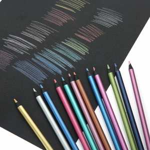 Juego de Lápices de Colores Metálicos Negros de 12 Colores en Oferta, Diseño de Logotipo Personalizado para Dibujo, Lápices Redondos Promocionales - Product Image 4