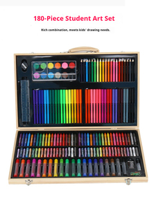 Fournitures scolaires personnalisées pour enfants, kit de cadeaux en bois de 180 pièces, ensemble de crayons de <span class=keywords><strong>couleur</strong></span>, ensemble de dessin artistique avec poignée <span class=keywords><strong>et</strong></span> loquet - Product Image 3