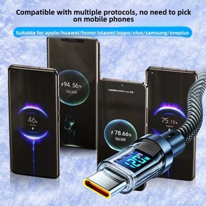 Câble de données d'affichage numérique en nylon transparent 100W PD charge rapide Compatible pour <span class=keywords><strong>Apple</strong></span> pour Samsung OnePlus pour Xiaomi Type-C Ea - Product Image 2