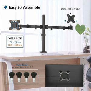 Support multi-écrans en acier réglable de nouvelle conception pour écrans de 10 à 32 pouces avec bras double inclinable à 90 degrés, fixation sur bureau - Product Image 6