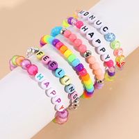 Ensemble de bracelets à breloques tendance, bracelet à lettres arc-en-ciel, bracelet élastique personnalisé avec inscription pour enfants et filles
