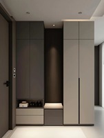 Meuble à chaussures d'entrée moderne sur mesure, design bicolore, banc rembourré et tiroirs de rangement, pour la décoration de l'entrée de la maison