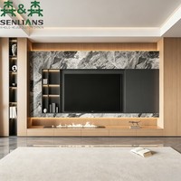 Meuble TV mural moderne minimaliste SLS, centre multimédia intégré de luxe en marbre avec cheminée et éclairage LED