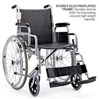 Fauteuil roulant manuel en acier BLK 606B avec accoudoirs rabattables, repose-pieds amovibles, durable, léger, certifié CE, capacité de 120 kg pour personnes âgées
