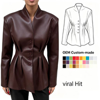 Blazer professionnel ajusté pour femme VV, veste en cuir à col en V avec boutons décoratifs, couleur unie, pour l'automne, style décontracté professionnel