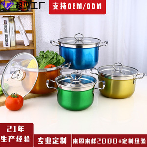 Stainless Steel Soup <b>Pot</b> <b>Set</b> 5 Piece Colored Glass Lid Induction Compatible Household Cooking <b>Pot</b> - Product Image 5