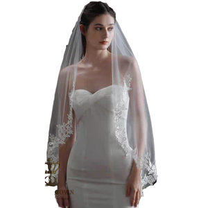 Velo de Novia de Alta Calidad, Una Sola Capa, con Borde Bordado Floral Simple, con Peine, Accesorio de Boda de Calidad - Product Image 2