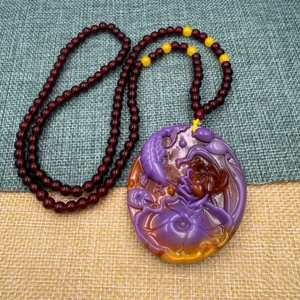Ethnic Style Beeswax Resin Pendant <b>Long</b> <b>Necklace</b> Trendy Purple Amber Carved Beaded Sweater Chain Lady Neck Chain Men Jewelry - Product Image 3
