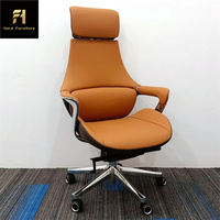 Chaises de dossier ergonomiques confortables et douces de haute qualité chaise pivotante réglable chaises de bureau en cuir de vachette orange avec roues