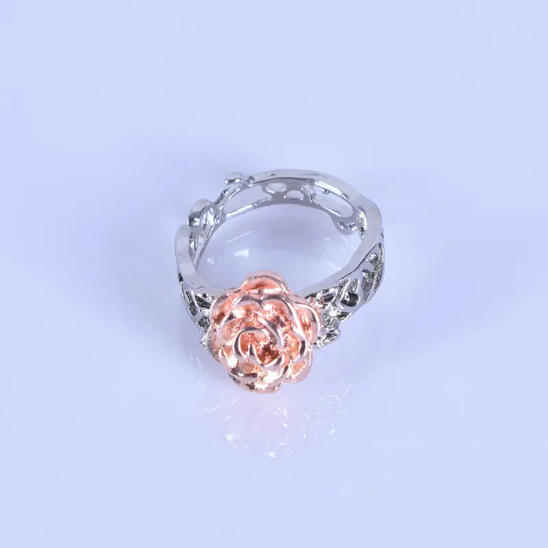 20214-3 Women Wedding Engagement Flower Shaped Rings Alloy Gemstone Rings with Diamonds Cute Rose