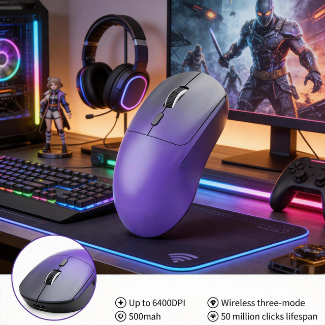 Wholesale Price Retail OEM Manufacturers M348 Lightweight Wireless Gaming Mouse Gray-Purple Gradient Color 6400 DPI Triple-Mode
