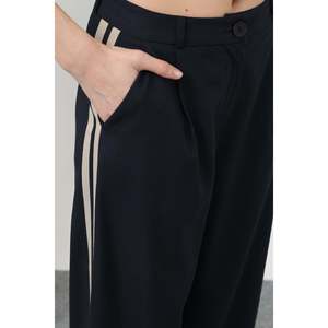 Soul Women's Elegant Navy-Beige Pleated Trousers with Decorative Trim, Comfortable Fit for Office and Daily Wear, Sizes S-XL - Product Image 2