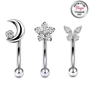Bijoux de piercing corporel en Titane ASTM F136 : Piercings d'oreille (Rook, Daith), Boucles d'oreilles à barre courbée avec fleur en zircon, Piercings de nombril, Piercings de sourcil - Product Image 5