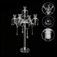Chandelier en acrylique transparent à 3/5 bras, style moderne et minimaliste, élégant, pour bougies coniques, idéal pour mariages, banquets et tables de luxe