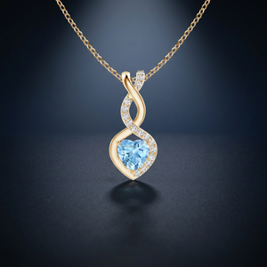 Colgante de Topacio Azul en Forma de Corazón con Detalles de Piedras Preciosas, Chapado en Oro de 10K, 14K, 18K, Oro 925, Plata 935, Romántico para Mujer, para Fiestas - Product Image 1